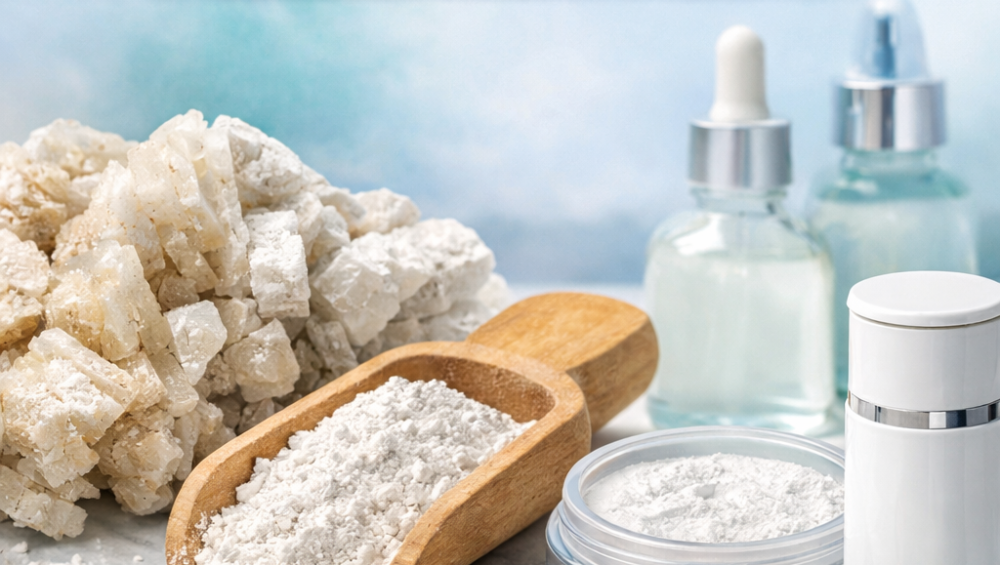 Physicochemical Properties of Barite Relevant to Cosmetic Applications Abstract Barite (barium sulfate, BaSO₄) is a naturally occurring mineral widely used in industrial applications and increasingly explored in cosmetic formulations. Its chemical inertness, high density, whiteness, and fine particle adaptability make it suitable as an opacifying and texturizing agent in cosmetic products. This article reviews the physicochemical properties of barite and discusses their relevance to cosmetic applications. 1. Introduction Barite is composed primarily of barium sulfate (BaSO₄). It is valued for its high specific gravity, chemical stability, and optical properties. While traditionally used in drilling fluids, paints, plastics, and medical imaging, barite also has potential in cosmetic formulations due to its safety profile and functional characteristics. 2. Chemical Composition and Structure Chemical Formula: BaSO₄ Molecular Weight: 233.39 g/mol Crystal System: Orthorhombic Solubility: Practically insoluble in water Chemical Stability: Highly stable under normal conditions The insolubility of barium sulfate is critical for cosmetic safety, as it prevents absorption through the skin and minimizes toxicity risks. 3. Physical Properties Relevant to Cosmetics 3.1 Particle Size and Texture Barite can be micronized into extremely fine particles. Fine particle size improves smoothness, blendability, and overall sensory performance in cosmetic formulations such as pressed powders and foundations. 3.2 Whiteness and Opacity Physicochemical Properties of Barite Relevant to Cosmetic Applications