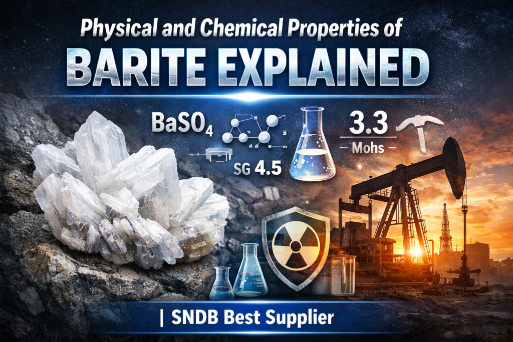 Learn the physical and chemical properties of barite, its industrial uses, and why SNDB is a trusted supplier of high-quality barite worldwide.